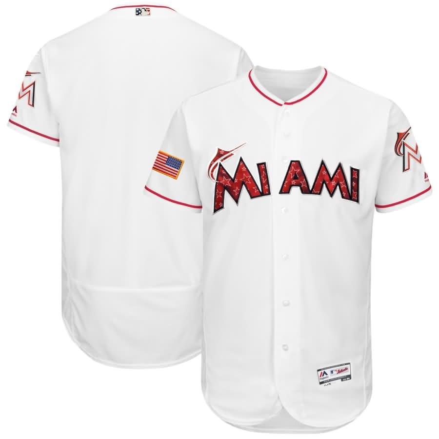 Miami Marlins Majestic 2018 Stars & Stripes Flex Base Team Jersey - White