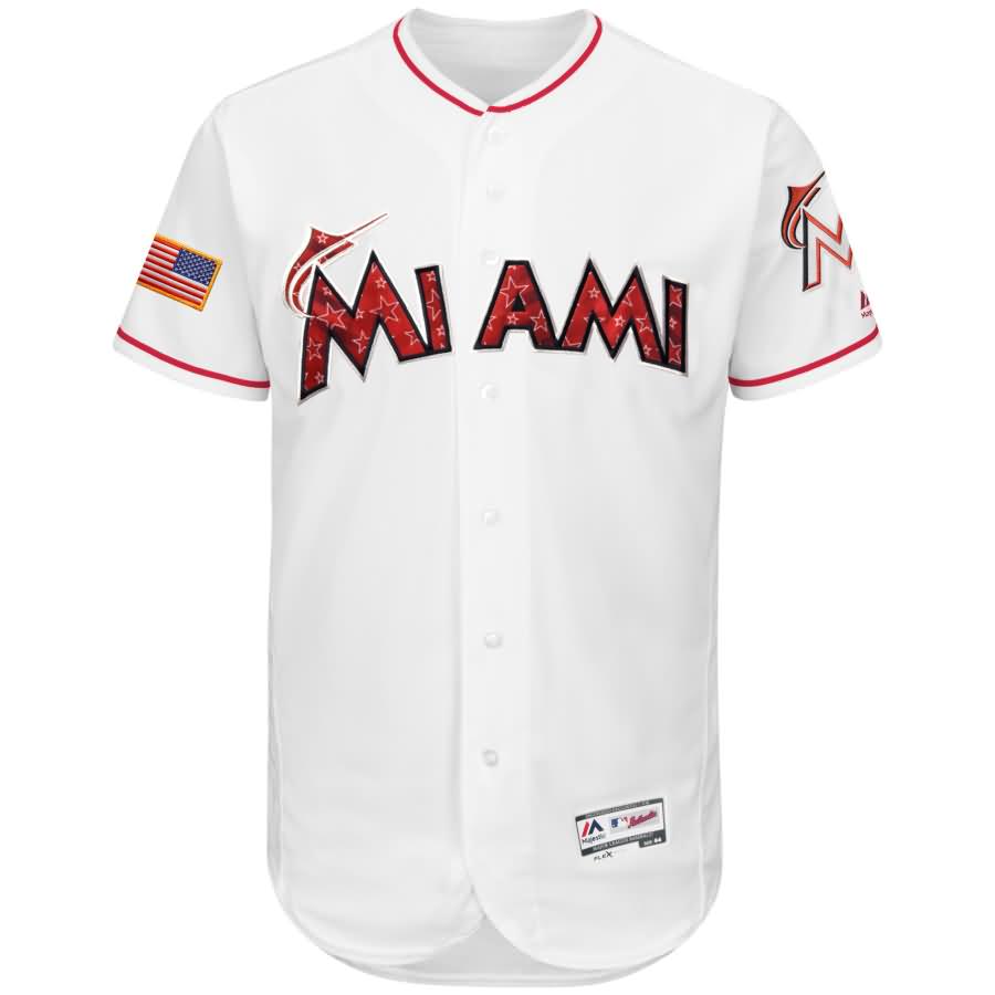 Miami Marlins Majestic 2018 Stars & Stripes Flex Base Team Jersey - White