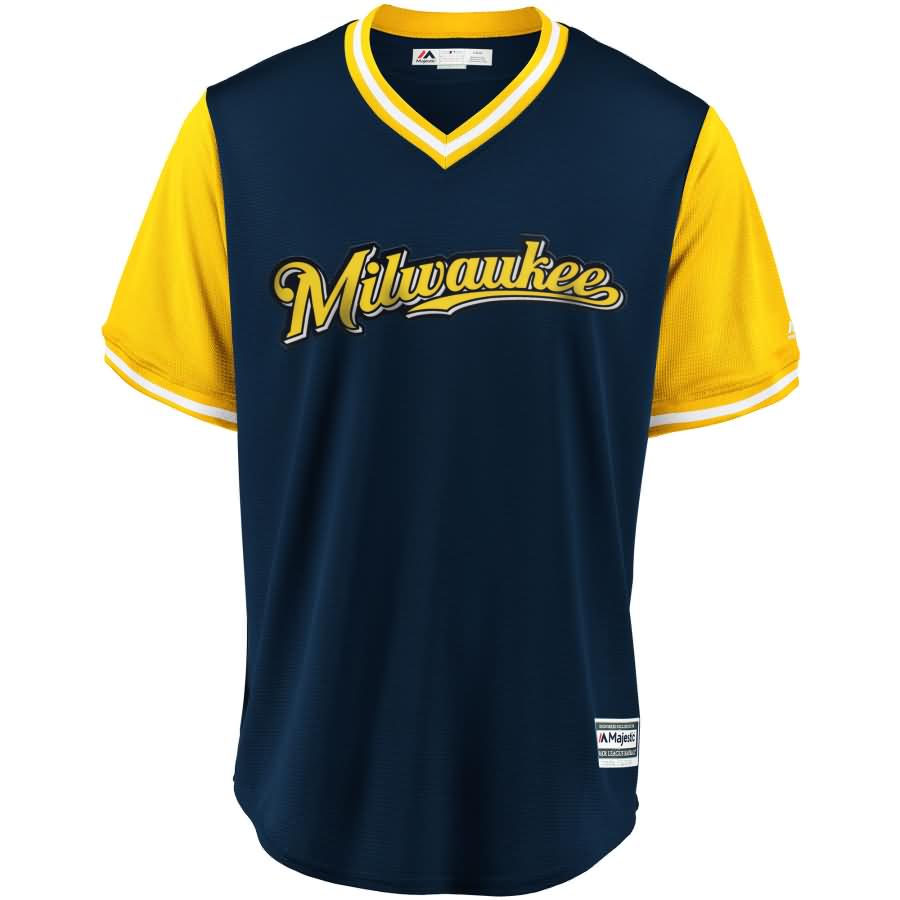 Travis Shaw "Mayor-DDC" Milwaukee Brewers Majestic 2018 Players' Weekend Cool Base Jersey - Navy/Yellow