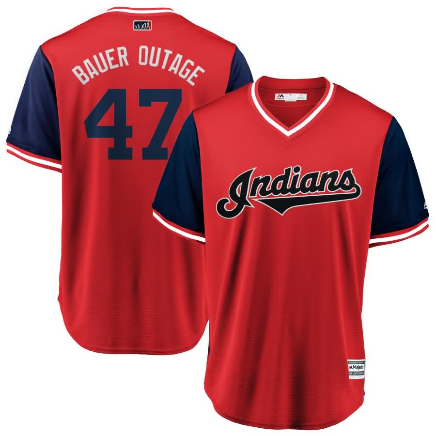 Trevor Bauer "Bauer Outage" Cleveland Indians Majestic 2018 Players' Weekend Cool Base Jersey - Red/Navy