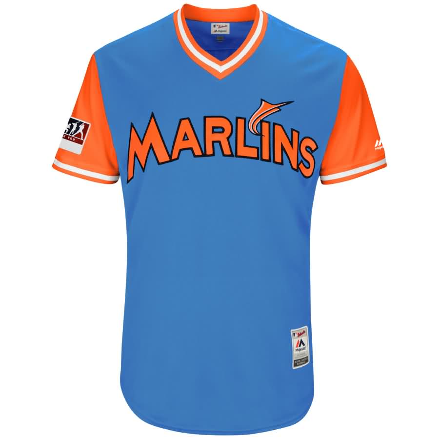 Miami Marlins Majestic 2018 Players' Weekend Authentic Team Jersey - Light Blue/Orange