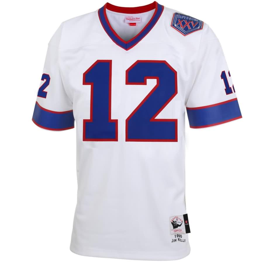 Jim Kelly Buffalo Bills Mitchell & Ness Super Bowl XXV Patch Authentic Throwback Jersey - White