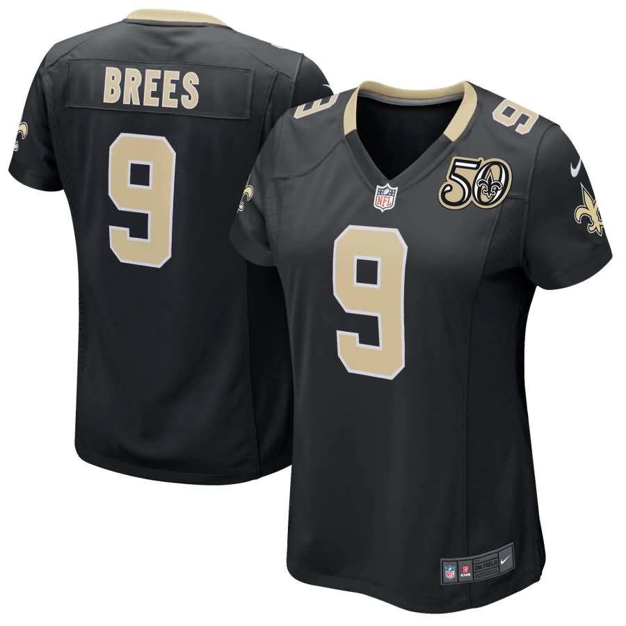 Drew Brees New Orleans Saints Nike Women's 50th Season Patch Game Jersey - Black