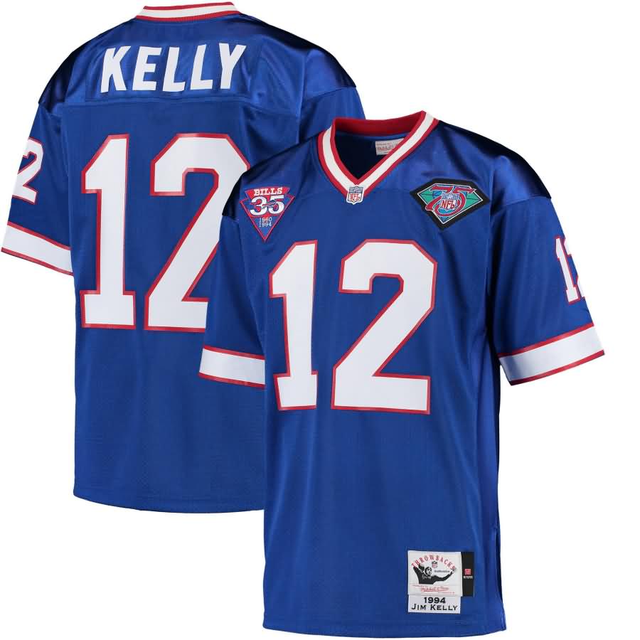 Jim Kelly Buffalo Bills Mitchell & Ness 1994 35th Anniversary Patch Authentic Throwback Jersey - Royal