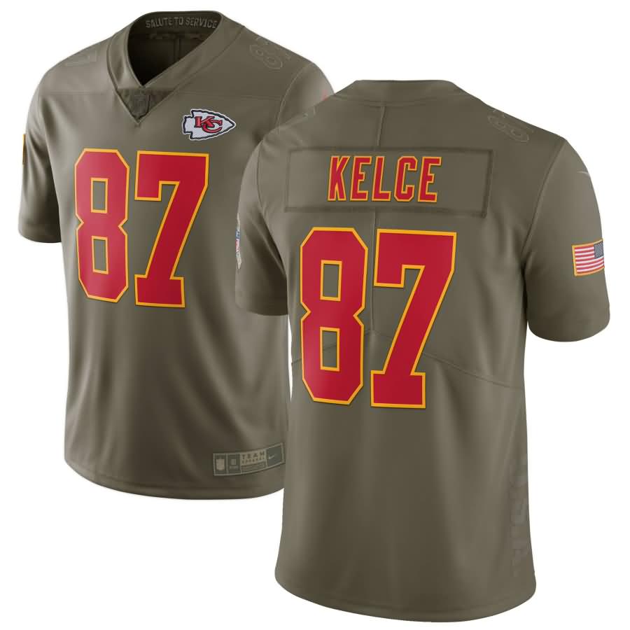 Travis Kelce Kansas City Chiefs Nike Salute To Service Limited Jersey - Olive