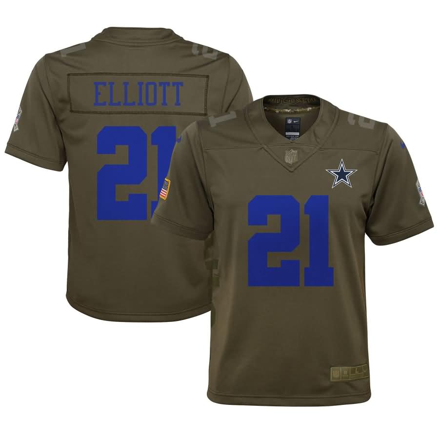 Ezekiel Elliott Dallas Cowboys Nike Youth Salute to Service Game Jersey - Olive