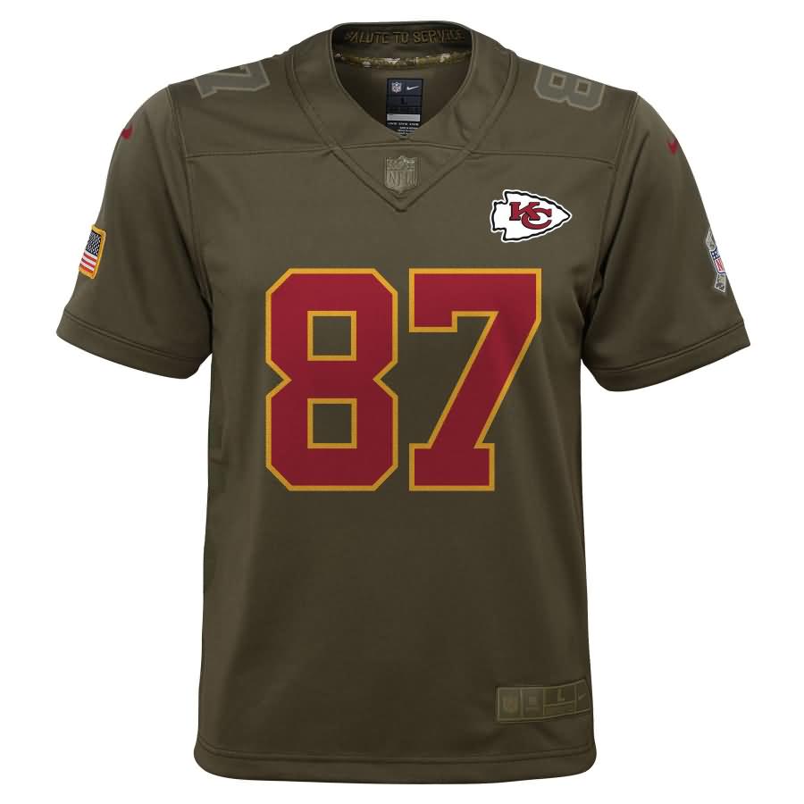 Travis Kelce Kansas City Chiefs Nike Youth Salute to Service Game Jersey - Olive