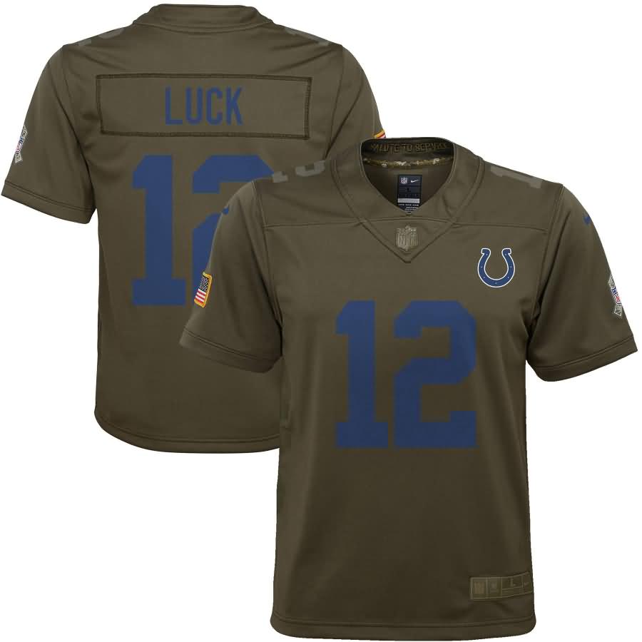 Andrew Luck Indianapolis Colts Nike Youth Salute to Service Game Jersey - Olive