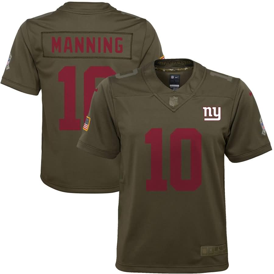 Eli Manning New York Giants Nike Youth Salute to Service Game Jersey - Olive