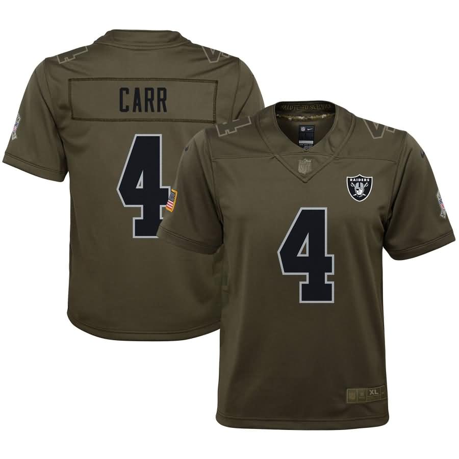 Derek Carr Oakland Raiders Nike Youth Salute to Service Game Jersey - Olive