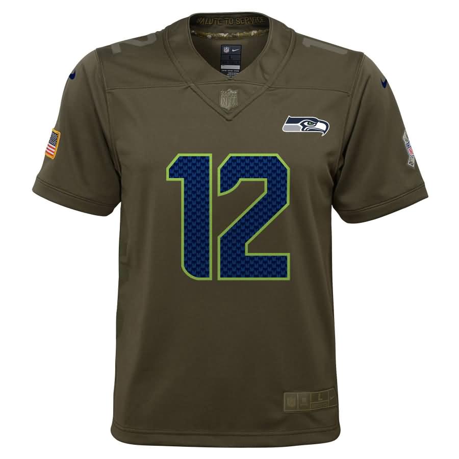 12s Seattle Seahawks Nike Youth Salute to Service Game Jersey - Olive