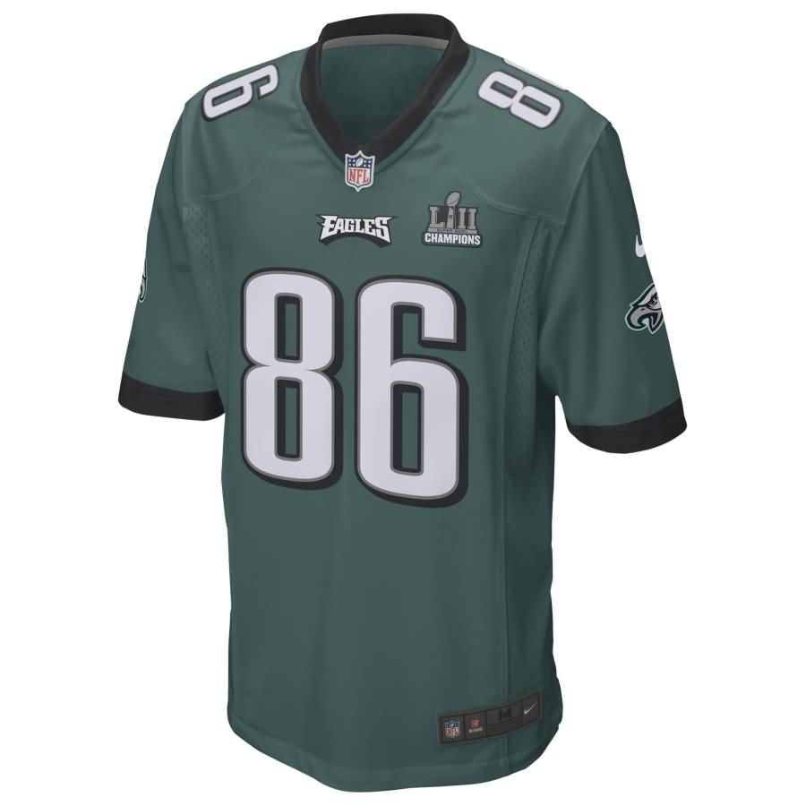 Zach Ertz Philadelphia Eagles Nike Super Bowl LII Champions Patch Game Jersey - Midnight Green