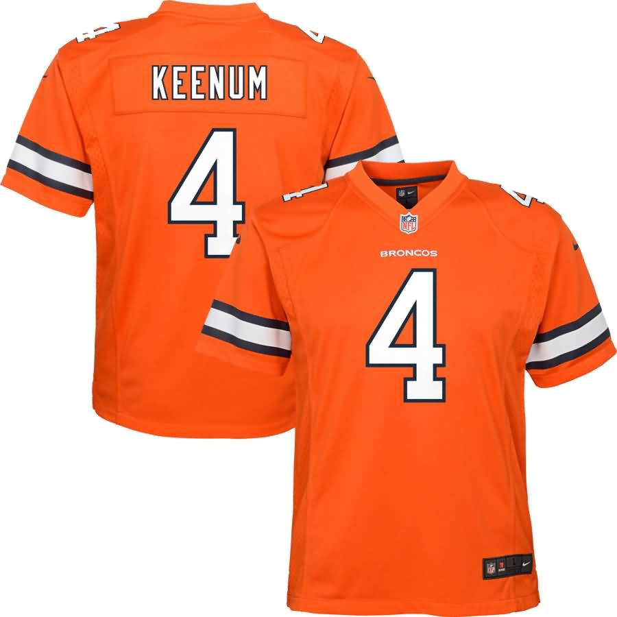 Case Keenum Denver Broncos Nike Youth Color Rush Player Game Jersey - Orange